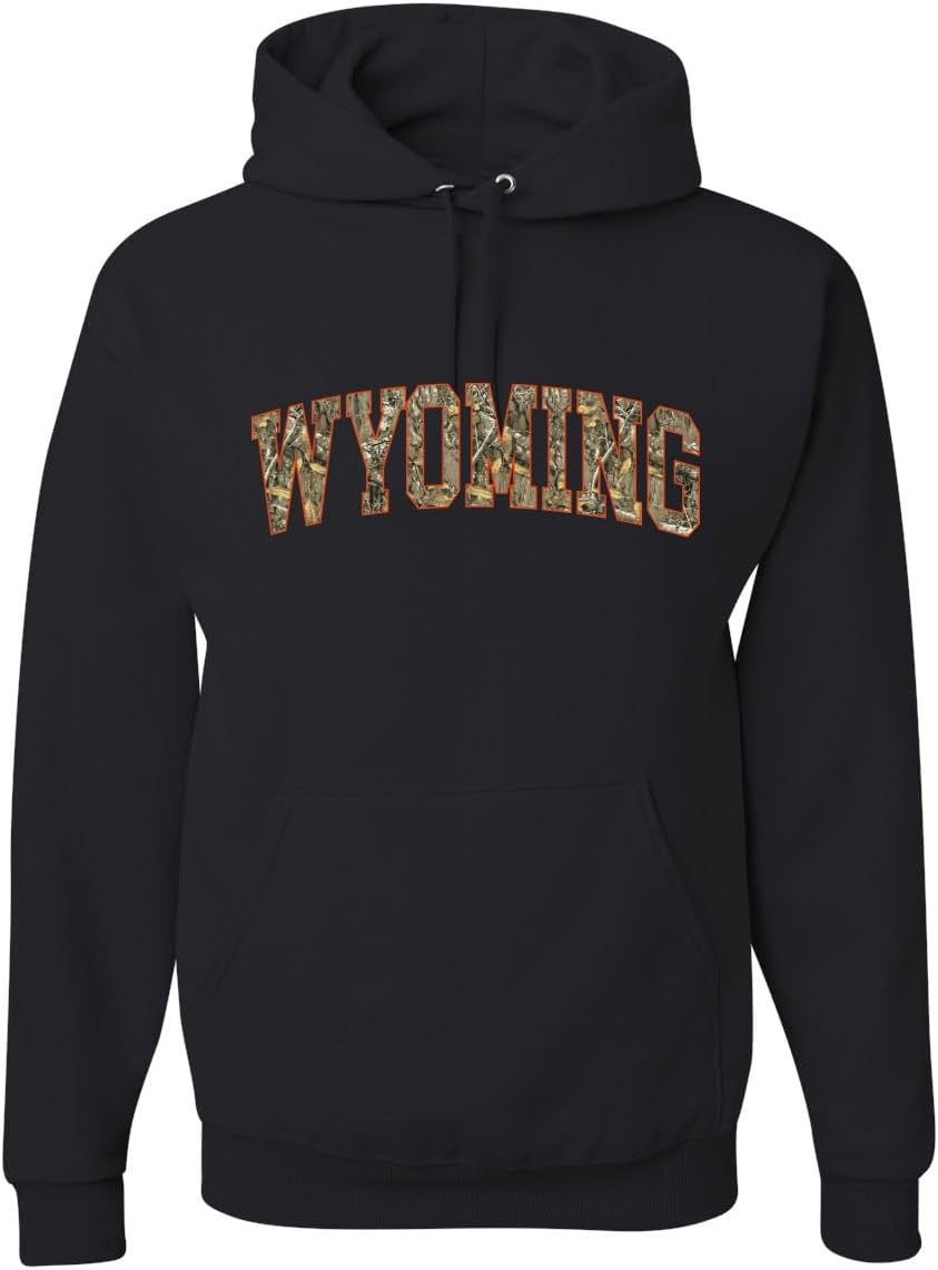 Wild Bobby Wyoming Camo Fill Orange Outline Pop Culture Unisex Adult Hoodie Sweatshirt, Black, 3X-Large