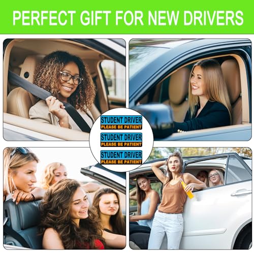 Image of 3 Pack Student Driver Magnet for Car, Magnetic Student Driver Sign for Vehicle, Reflective Warning Bumper Sticker Magnet Sign for New Driver, 10 inch x 4 inch (BLUE)