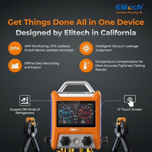 Paquete Ultimate HVAC de Elitech: Manifold Digital Inteligente de 4 Válvulas EMG-40VPro + Pinza Inalámbrica de Temperatura IPT-01 – Medidor de Vacío, Control por APP, Supercalefacción/Subenfriamiento, Registro de Datos para Técnicos HVAC miniatura 4