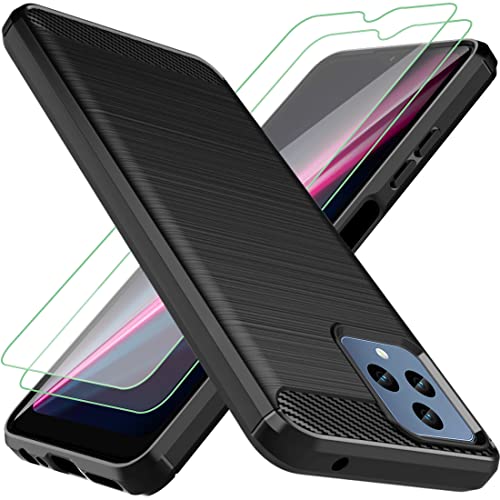 Osophter for T-Mobile Revvl 6 5G Case with 2pcs Screen Protector Shock-Absorption Flexible TPU Rubber Protective Cell Phone Cover for T-Mobile Revvl 6X(Black)