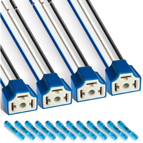 H4 Pigtail Headlight Socket H4 Connector Wiring Harness Female Plug 14AWG Ceramic H4 9003 Pigtail Connector (pack of 4) Cover