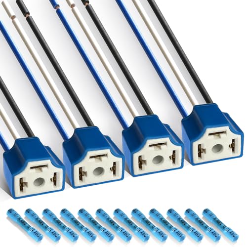 Lyn666 H4 Pigtail Headlight Socket H4 Connector Wiring Harness Female Plug 14AWG Ceramic H4 9003 Pigtail Connector (Pack of 4)