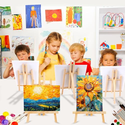 Image of 240 PCS Professional Painting Set with 20 Wood Easels, 20 Packs 200 Brushes | with Nylon Brush Head and 20 PCS Palettes, Painting Supplies kit for Kids & Adults to Painting Party