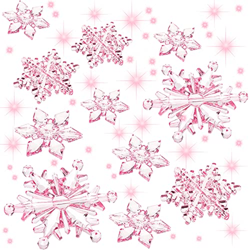 Boao 35 Pieces Christmas Snowflakes Ornaments DIY Acrylic Snowflakes Crystal Xmas Tree Pendant Winter Hanging Snow Theme Decoration(Clear Light Pink)