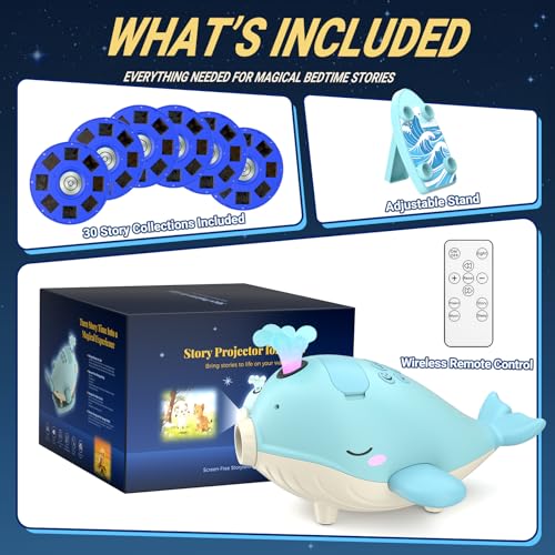 Kids Story Projector for Ages 3-7 with 30 Story Cards,Screen-Free Storytelling Device with Remote, Adjustable Stand, Portable Rechargeable, 160+ Audio Tracks, Gift for Boys & Girls — view 2