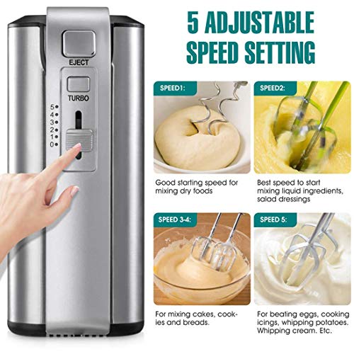 Elektrische Handrührer 500W Handmixer mit 5 Geschwindigkeiten plus Turbofunktion, Edelstahl Mixer Einschließlich 2… – Bild 3