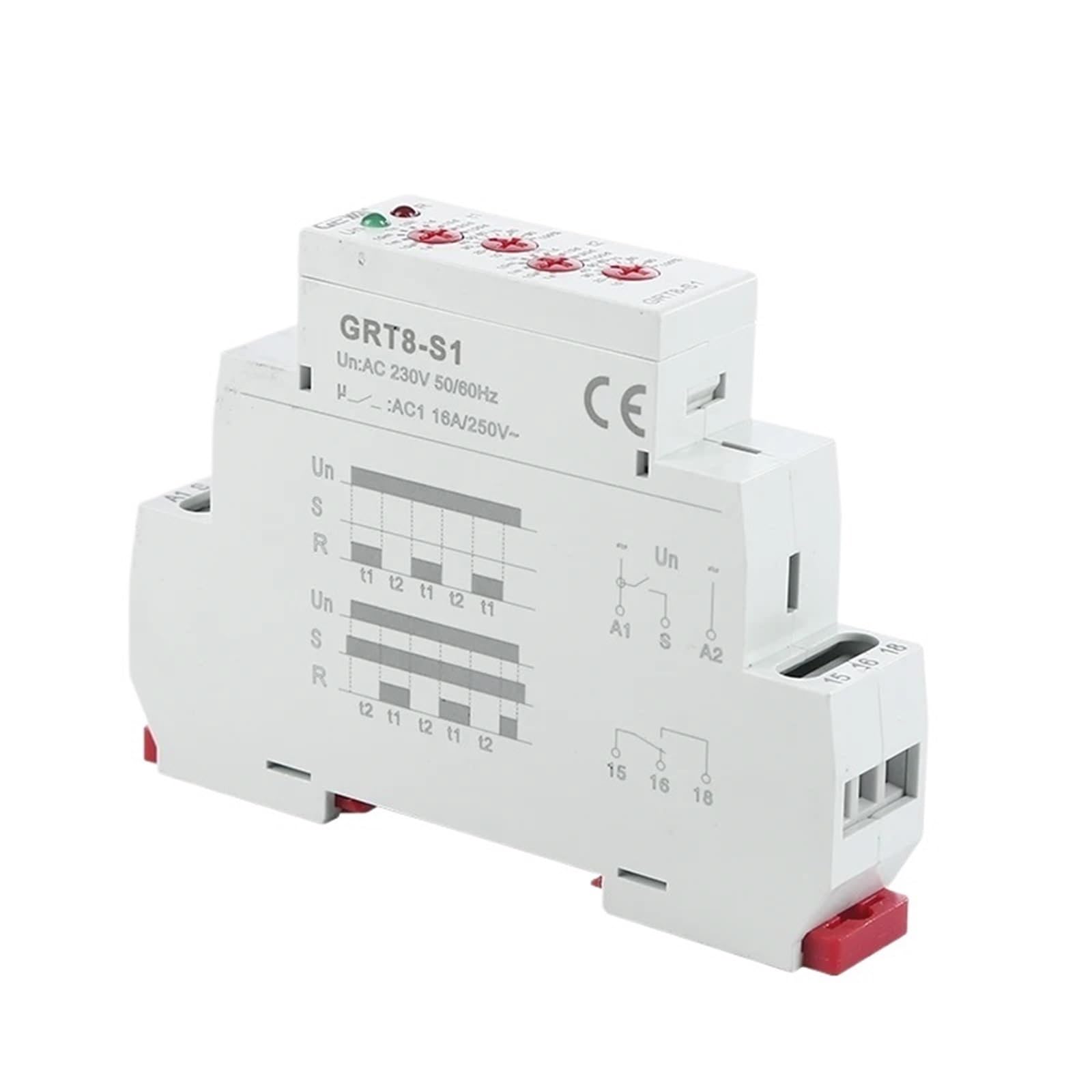 1 Uds. Relé temporizador de ciclo de GRT8-S, temporizador de ciclo de 12V, relé de repetición electrónico de 16A, relé de 24V CA, relés de 220V CA(GRT8-S1 ACDC12V-240V)