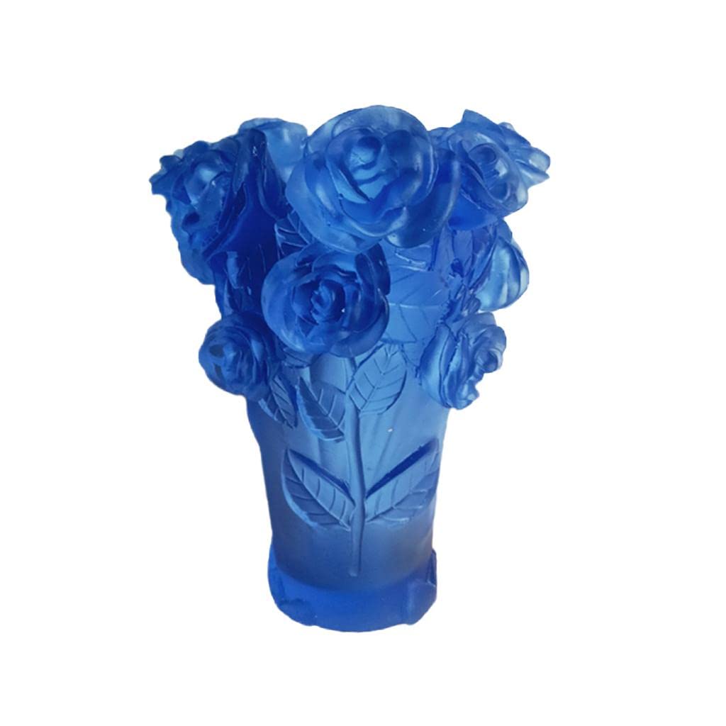 Crystal Vase Decorative Arrangement Elegant Handmade Artistic for Tabletop Blue, 20cm