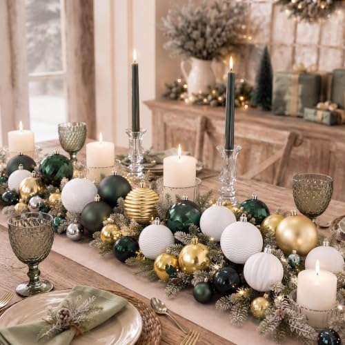 Image of Lunmon 64 Pcs Christmas Ball Ornaments Emerald Green Champagne Gold White