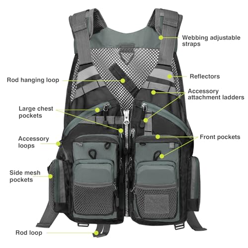 Gonex Fly Fishing Vest for Men Women, Comfortable Adjustable Fishing Vest with Multi-Pockets Reflective Stripes3