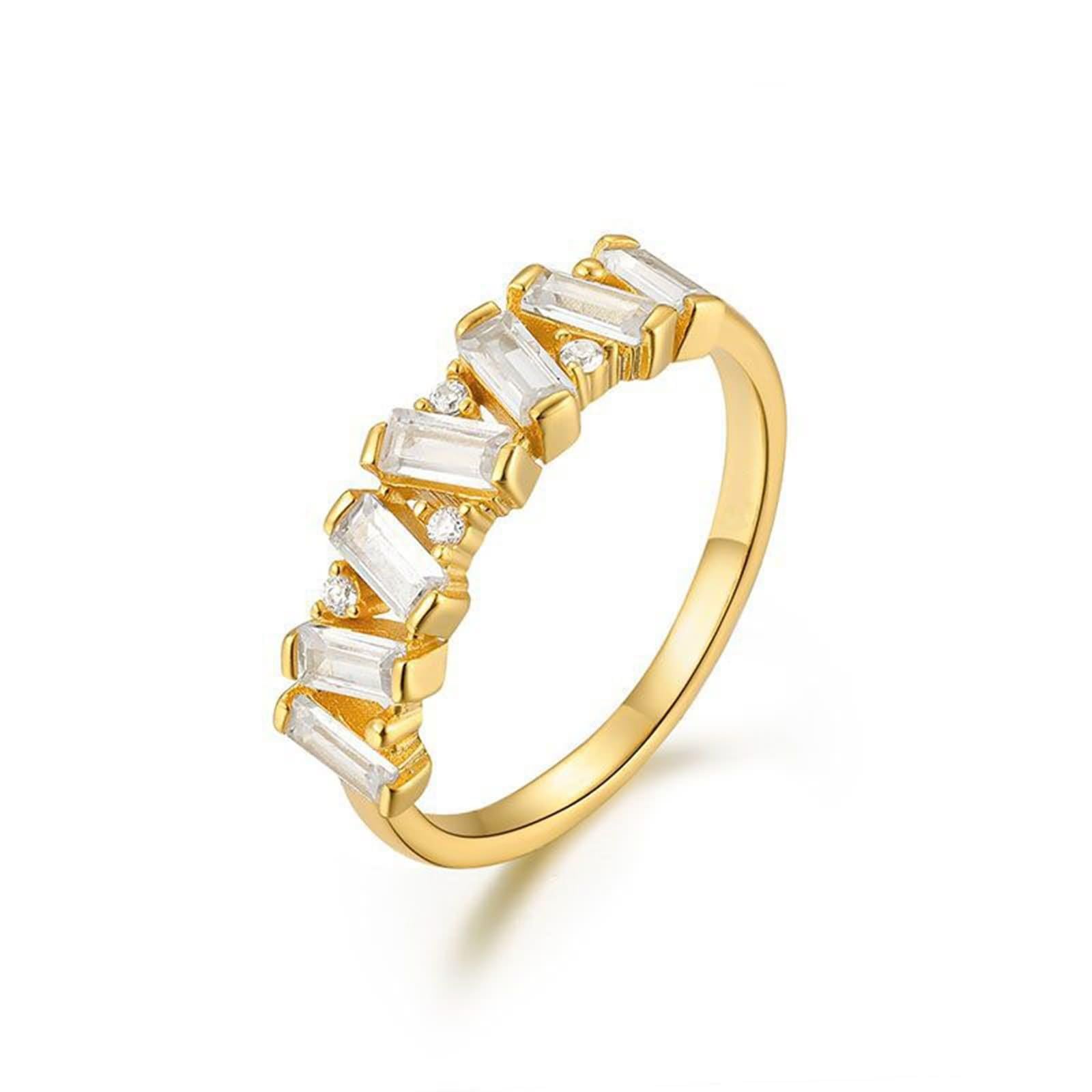 Anillos Mujeres Delicado, Anillos de Amistad Amistad Geometría Piedras con incrustaciones de Moissanite Oro Amarillo