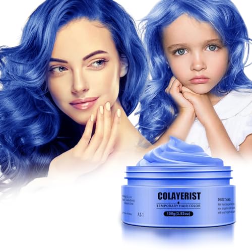 COLAYERIST Blu Gel Colorato per Capelli Uomo e Donna Lavabile, Colore Temporaneo Capelli per Bambini, Colore Capelli Temporaneo, Crema Colorata Capelli per Feste o Cosplay