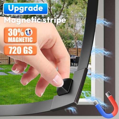 Fliegengitter Fenster Magnet, 120 x 130 cm Insektenschutz Fenster, Moskitonetz Fenster Ohne Bohren, Fliegennetz Fenster DIY Verstellbares Magnetisches Fliegengitter mit feinem Glasfaser-Mesh, Schwarz