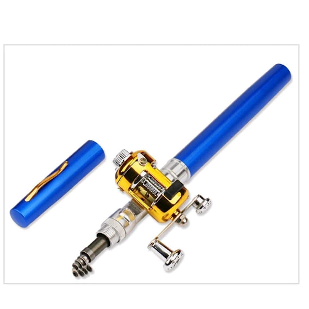 Outdoor Stream Portable Pocket Telescopic Mini Fishing Rod Pen Sriver Lake Fishing Rod with Reel Wheel Gift/Blue