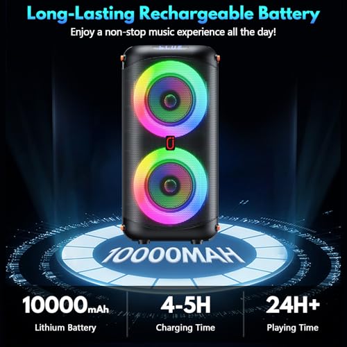 Image of Karaoke Machine with 2 Wireless Microphones, Portable Bluetooth 5.3 Karaoke Speaker for Home Outdoors, PA System for Adults with Echo Adjustment /LED Lights, Support TV /USB /AUX /TF
