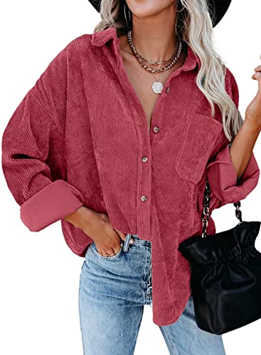 Astylish Women Corduroy Shirts Casual Long Sleeve Button Down Blo...