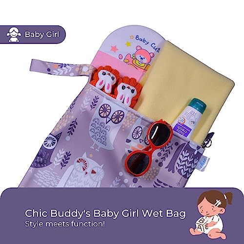Image of Chic Buddy Waterproof Wet Bag, Washable, Reusable for Travel, Beach, Pool, Stroller, Diapers, Dirty Gym Clothes, Wet Swimsuits, Toiletries (ELF OWL, Wet Bag)
