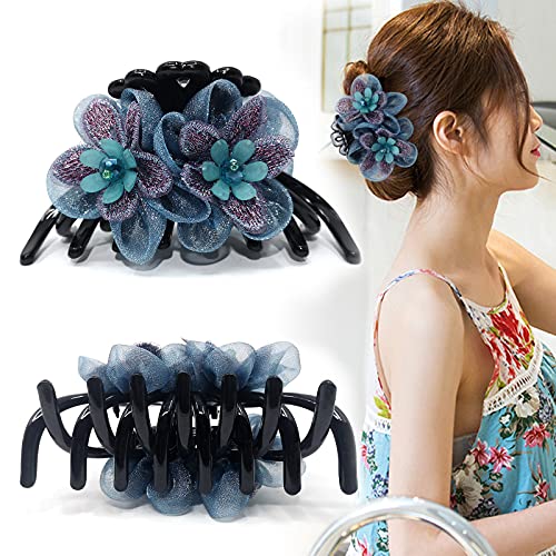 Big Hair Claw Banana Clips with Flower Strong Hold Hair Grip Nonslip Hairpins Hairgrip for Women and Girls Hair Barrettes For Thick Hair (Green)