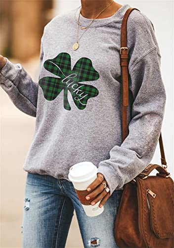 Image of Womens St. Patrick Day Lucky Clover Sweatershirt Crew Neck Long Sleeve Blouse Graphics Tie Dye Pullover