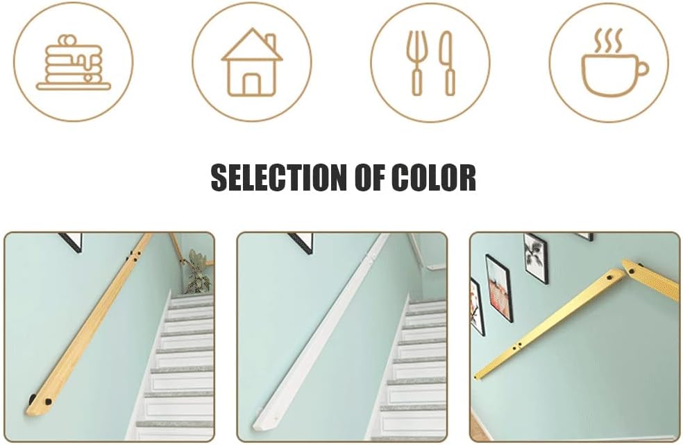 Wooden Staircase Handrail Kit with Non Slip Banister Solid Wood Against The Wall Handrail for Indoor Loft Stairs White 30cm