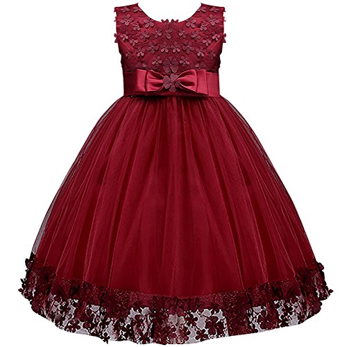 IBTOM CASTLE Girl Sleeveless Lace 3D Flower Tutu Holiday Princess Dresses Burgundy 4t
