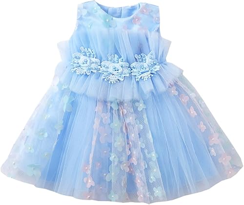 Vestido de bebé de cumpleaños para niña de las flores, vintage, con volantes, para boda, sin mangas, con volantes de tul