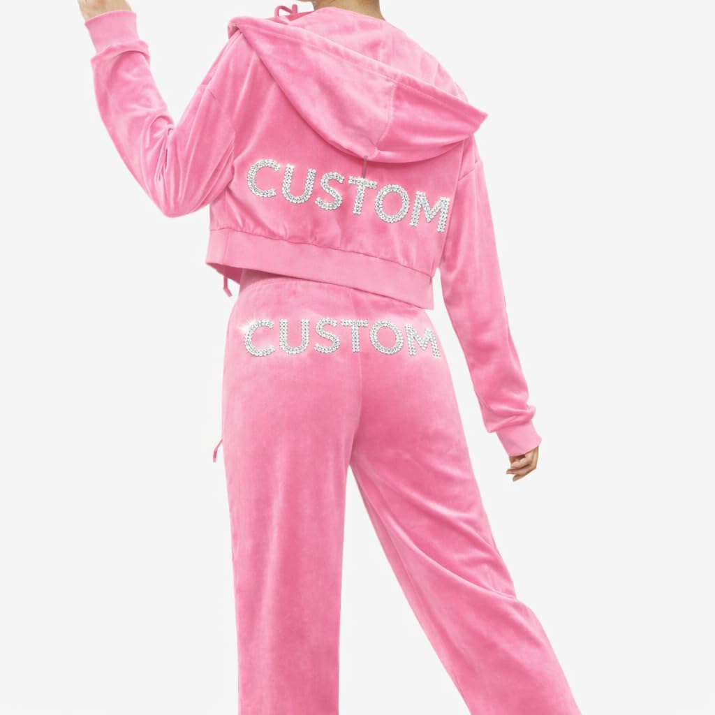 Custom Rhinestone Velour Tracksuit Set Women Personalized Name Bling Hoodie & Joggers,Matching Sweatsuit, y2k
