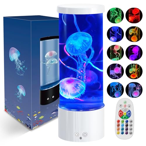 AONESY Lámpara LED Medusa 17 colores, lámpara medusa, lámpara de lava, acuario, lámpara medusa para niños con mando a distancia, lámpara de lava, decoración de acuario, luz ambiental, blanco