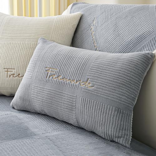 Couch Überzug,Sofa-Schutzhülle 1/2/3/4 Sitzer L Form Sofa Cover Sofa Überzug Ecksofa,2024 Neue Universelle Rutschfeste Solide Strukturierte Ultra Stretch Grau Kissenbezug für Wohnzimmer(45x45cm)