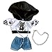 niannyyhouse 20cm Doll Clothes Loose Bulldog Hoodie Flanging Jeans Accessories Kpop Doll Dressup (White+Blue)