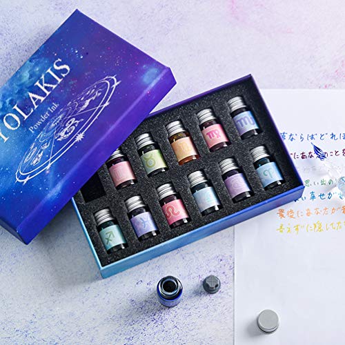 Yolakis Glass Dip Pen Ink, Crystal Vintage Handmade Dip Pen Ink Set Signature Writing Drawing Pen Ink Office Student Business Gift Pen Ink (12 Color Ink) #TOP6
