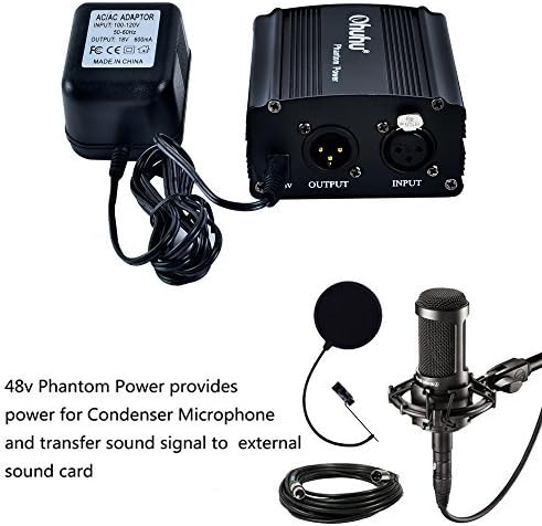 Ohuhu 1-Channel 48V Phantom Power Supply with Adapter and XLR Extension Cable