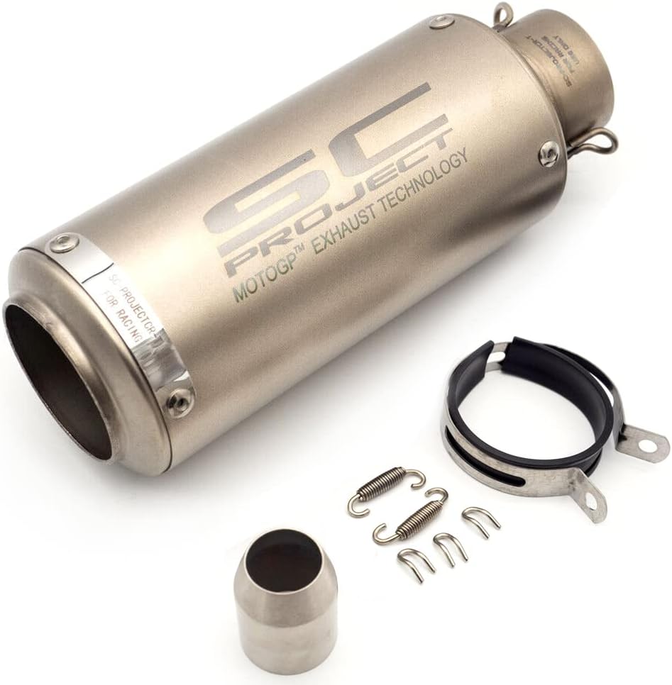 TRP TRADERS Universal Bike Silver Exhaust with Silver Strip, Silencer Exhaust Black with Silver Strip