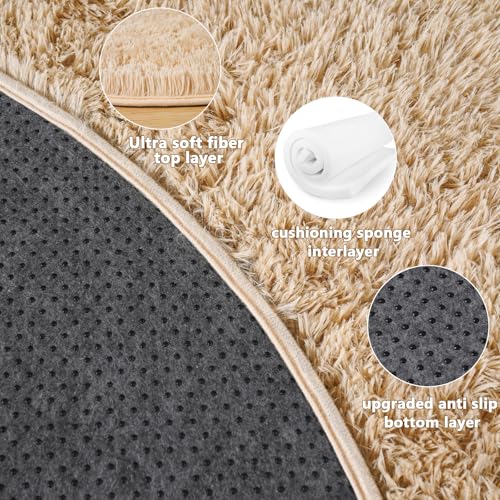 5'x5' Beige Round Rug for Bedroom, Ultra Soft Fluffy Circle Rug for Kids Girls Boys Room, Cute Shag Rugs for Living Room Playroom Tent Castle Home Decor Rug