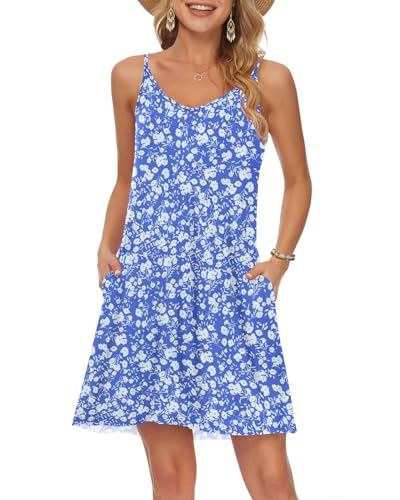 Image of MISFAY Women's Summer Spaghetti Strap Casual Beach Cover Up Dress with Pockets