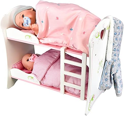 The Magic Toy Shop Bibi Doll - Dolls Wooden Bunk Bed Cot Bed Doll Furniture Set for Baby Dolls and Reborn (Bunk Bed)