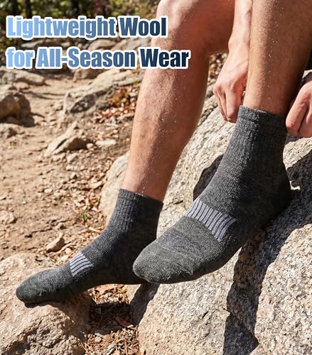 Image of Merino Wool Ankle Socks, Men's Women's 90% Wool Athletic Thin Running Moisture Wicking Socks, 3 Pairs