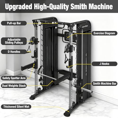 Image of Functional Trainer Smith Machine for Commercial, Multifunctional Cable Crossover Exercise Machine, All in One Home Gym System, Workout Weight Machine for Strength Training, Compact Fitness Equipment
