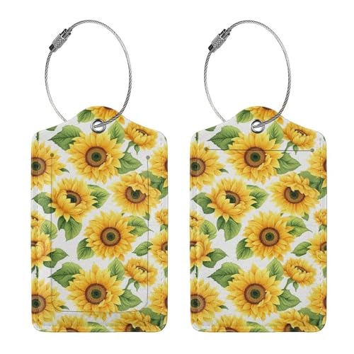 Lovely Sunflower Leather Luggage Tag with Stainless Steel Ring, Fun Name Id Card Cover Travel Bag Tag Set, Suitable for Travel Bag Luggage Women Men 4 PCS3