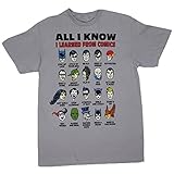 DC Comics All I Know I Learned From Comics Adult Silver T-Shirt (Medium)