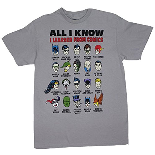 DC Comics All I Know I Learned from Silver Age Adult T-Shirt - Silver (Medium)