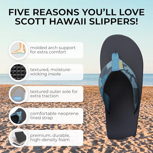 Image of Scott Hawaii Men's Kaikane Sandal - Nylon & Rubber Flip Flop with Neoprene Comfort Strap, Arch Support, and Heel Cup (Ocean Camo, US Footwear Size System, Adult, Men, Numeric, Medium, 13)