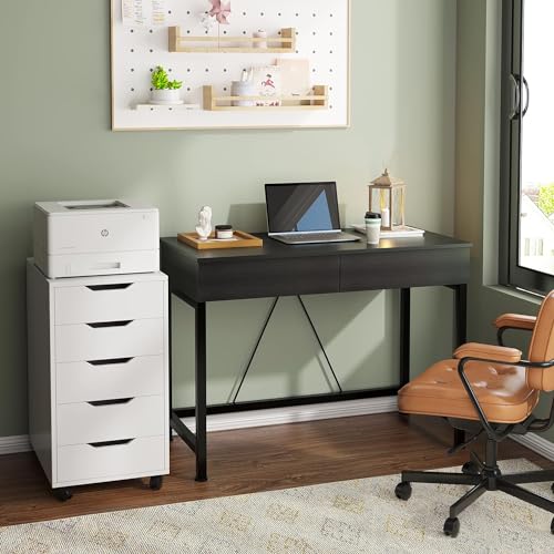 CAIYUN-40Inch-Desk-with-2-Wooden-DrawersHome-Office-Desks-with-Storage-Simple-Modern-Kids-Desk-Vanity-Desk-for-Bedroom-Work-Study-Writing-Desk-Table-for-Small-Spaces-Black-Wooden CAIYUN 40Inch Desk with 2 Wooden DrawersHome Office Desks with Storage Simple Modern Kids Desk Vanity Desk for Bedroom Work Study Writing Desk Table for Small Spaces Black Wooden