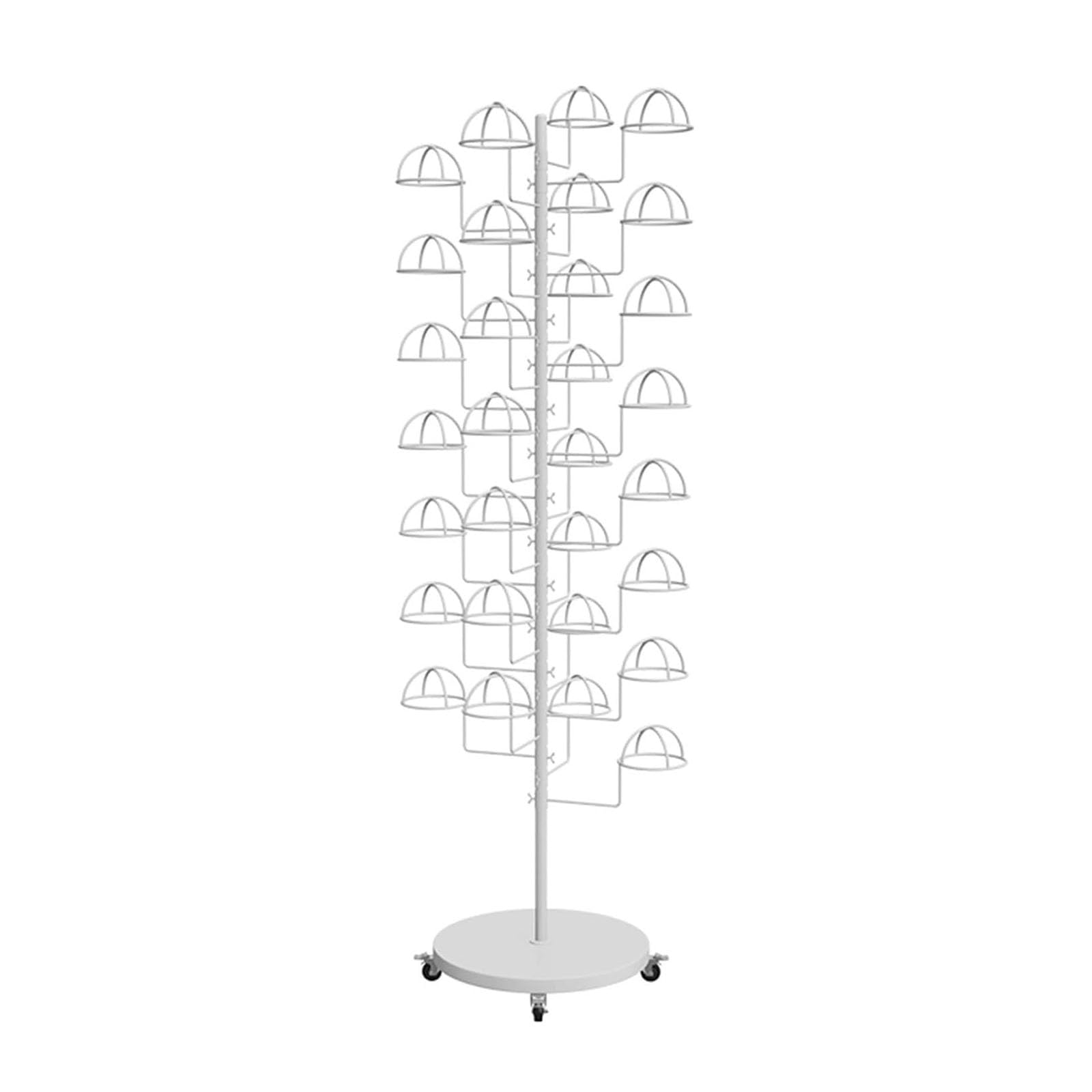 OLSKFUH Metal Hat Rack Stand With Large Capacity Movable Baseball Hat Display Racks For Baseball Caps Cowboy Hats And Wigs,White-Place 30 hats