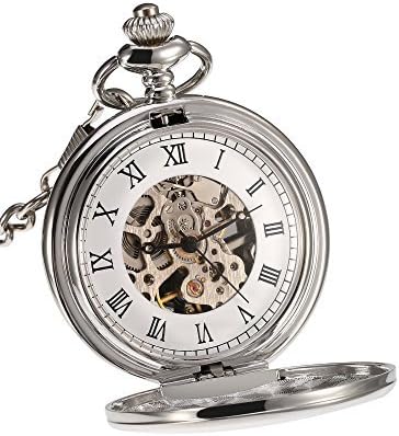Mudder Classic Smooth Surface Mechanical Pocket Watch with Chain Xmas Birthday Wedding Father Day Gift