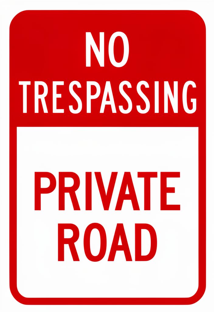 peiyeety NO TRESPASSING PRIVATE ROAD Tin Sign 12x8 Inch, Red & White Metal Warning Plaque with Rounded Corners, Bold Easy-Read Wall Decor for Driveway Gate Garage Farm Ranch