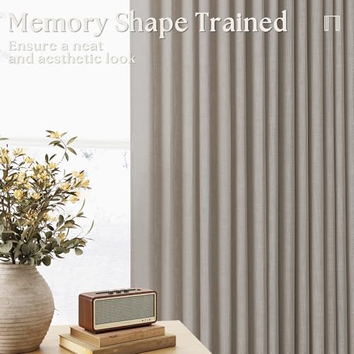 Image of 60 Inch Width Curtains 92 Inches Long Linen Pinch Pleated Curtains for Living Room Bedroom Burlywood Birch Semi Sheer Back Tab Hooks Rings Extra Wide Pinch Pleat Drapes for Patio Glass Door 1 Panel
