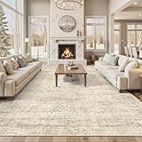 Soalmost 10x14 Area Rugs for Living Room, Non Slip Machine Washable Vintage Rugs, Low Pile Lightweight Large Rug for Bedroom, Dining Room, Home Office Beige