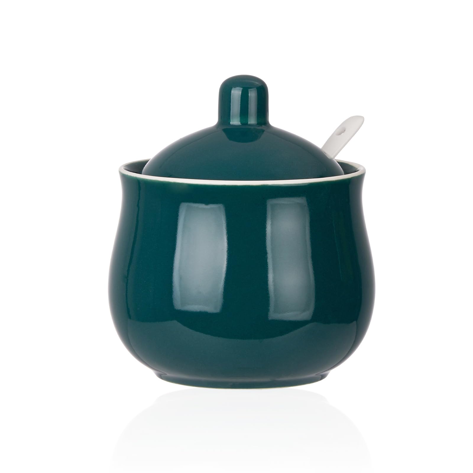 CHILDIKE Ceramic Sugar Bowl with Lid and Spoon, Green Porcelain Sugar Salt Pepper Storage Jar, 12 Ounces