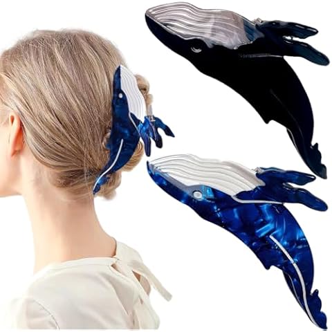 2 PCS Whale Hair Clips Whale Claw Clip Animal Shape Hair Jaw Clips Animal Acetate Cute Claw Clips Big Claw Clips for Women Thick hair Thin Hair Cover